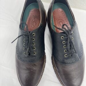 H.S. Trask Shoes Mens 8M Saddle Two Tone Oxfords Casual Brown  Black Leather IRR